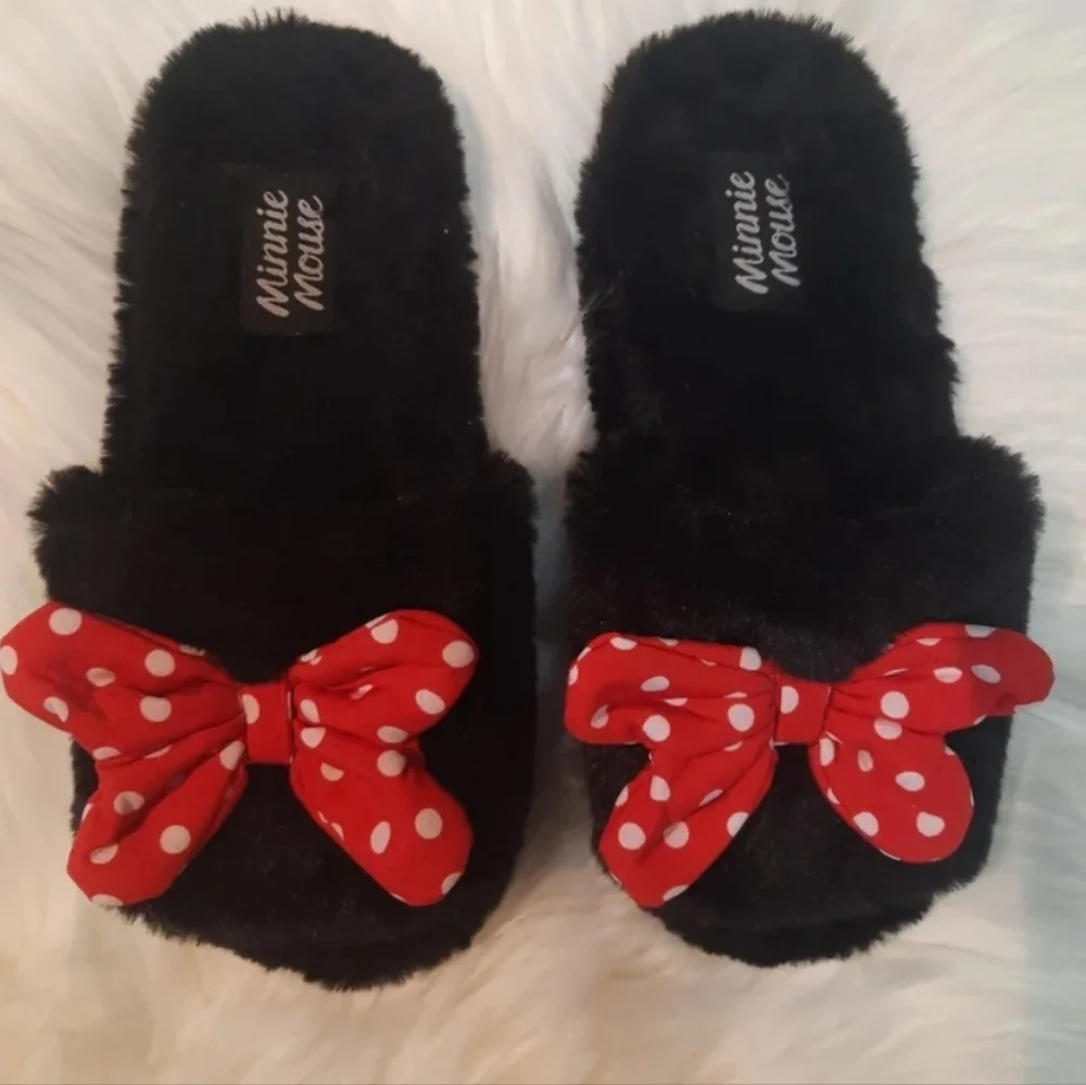 Minnie Mouse Slippers black/red  poka dot bow - Size:2/3